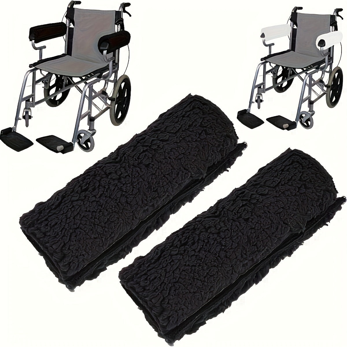 Rynx | 2 Pack Soft Wheelchair Armrest Covers – Non-Slip Protective Pads for Office Chair Arms, Comfort Travel Accessories – Black