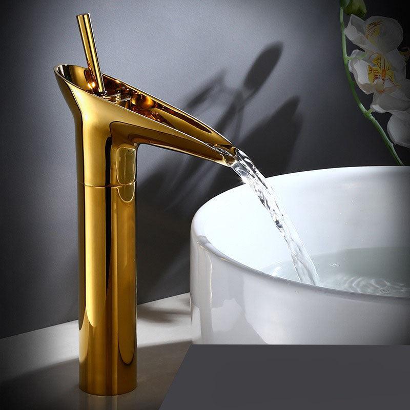 RYNX | Antique Waterfall Bathroom Sink Faucet Gold high