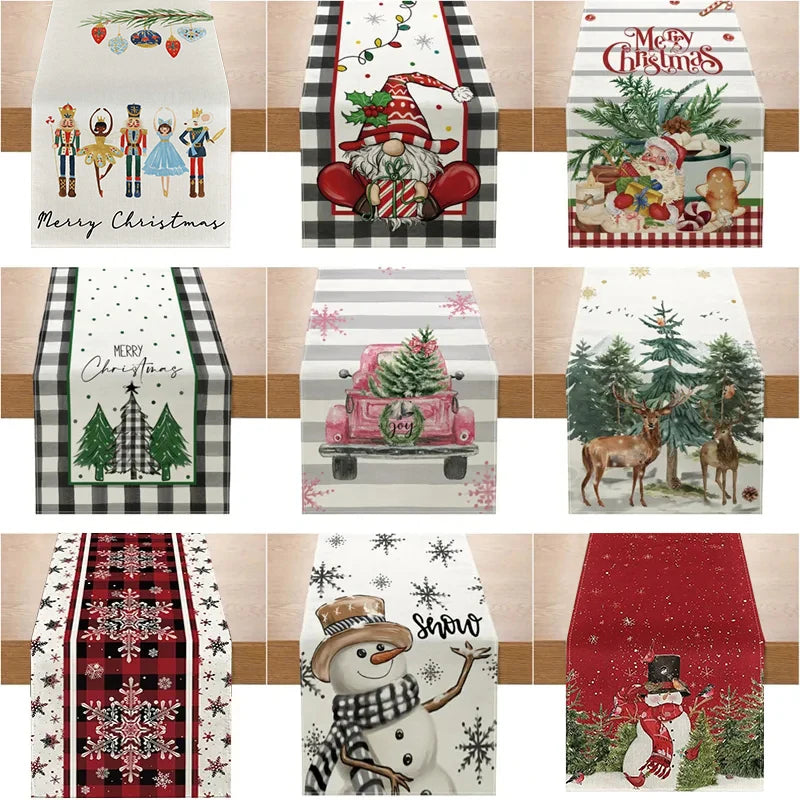 Rynx | Linen Christmas Table Runner Snowman Christmas Tree Home Dining Table Cloth Tablecloth 2023 Christmas Noel Christmas Decorations 2024