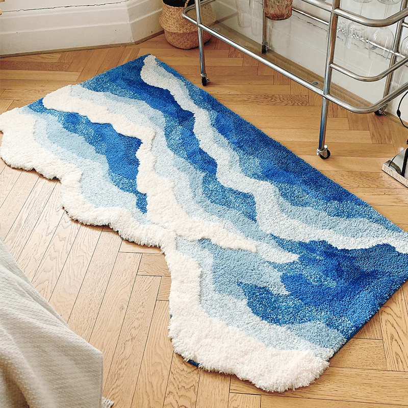 Rynx | Blue Ocean Waves Nightstand Accent Rug