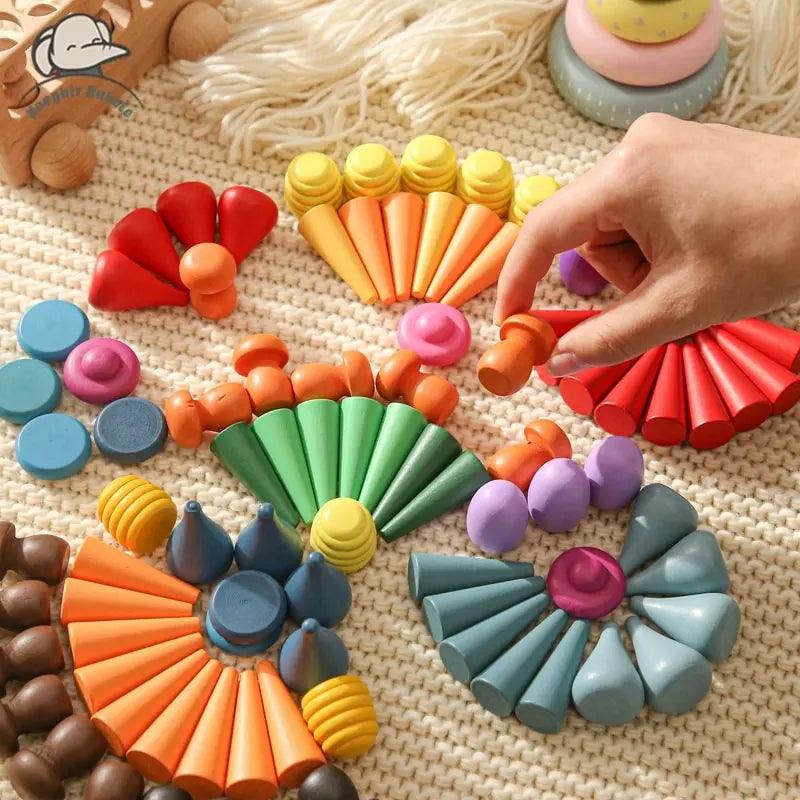 Rynx | Colorful Wooden Building Blocks Set for Creative Learning and Logical Development