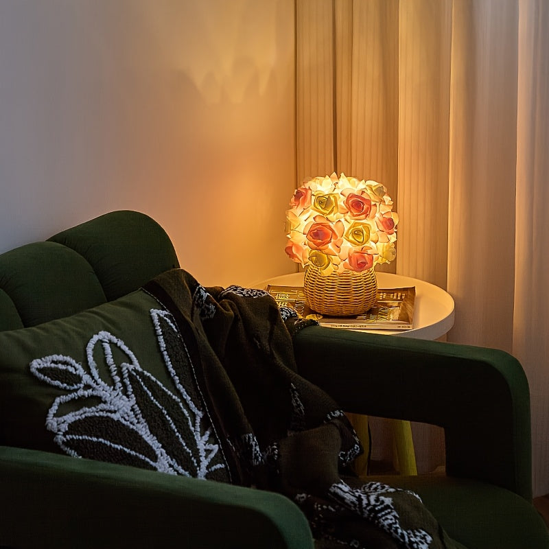 Rynx | FloraGlow - Art Deco USB Rose Table Lamp with Polished Base and Light Bulb