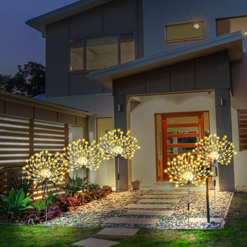 Rynx | Outdoor sunlight, Solar firework lights, 4 pack solar garden lights with 120 LED hedge star lights 8 modes patio fairy lights for pathway lawn backyard decoration (Warm white)