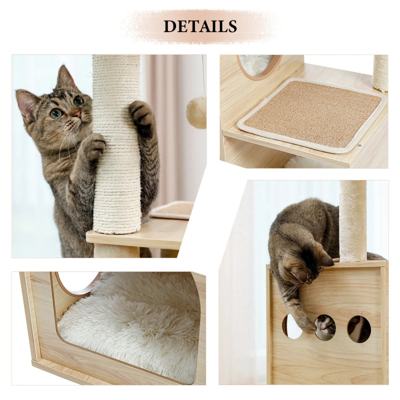 Rynx | Wooden Cat Tree with Sisal Scratching Posts, Cozy Condo & Hammock