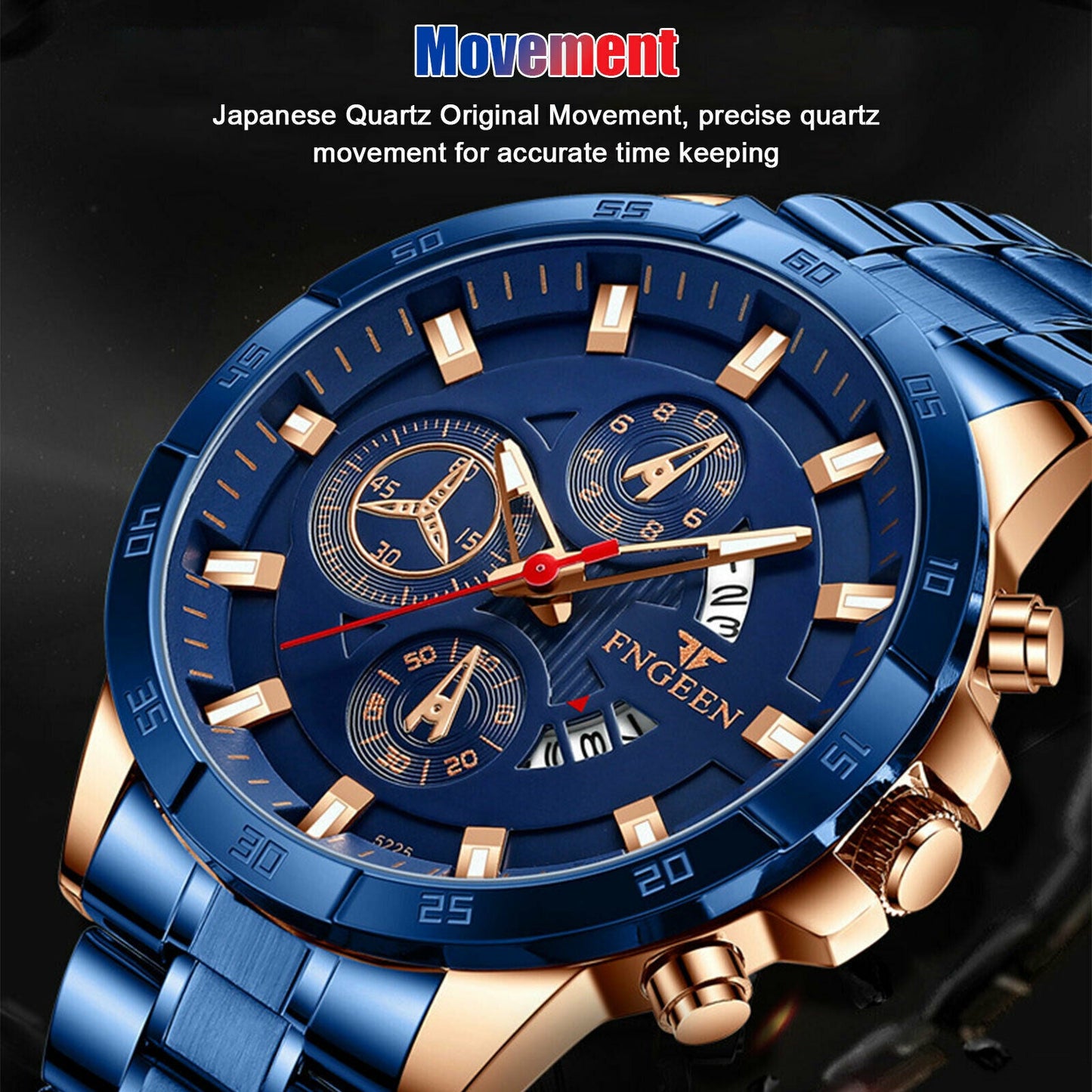 Rynx | Men's watch in stainless steel quartz classic business wristwatch for men - Blue