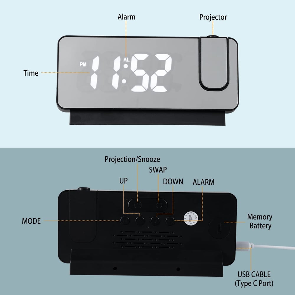 Rynx | Digital Projection Clock – Time Image Projectable up to 5 m