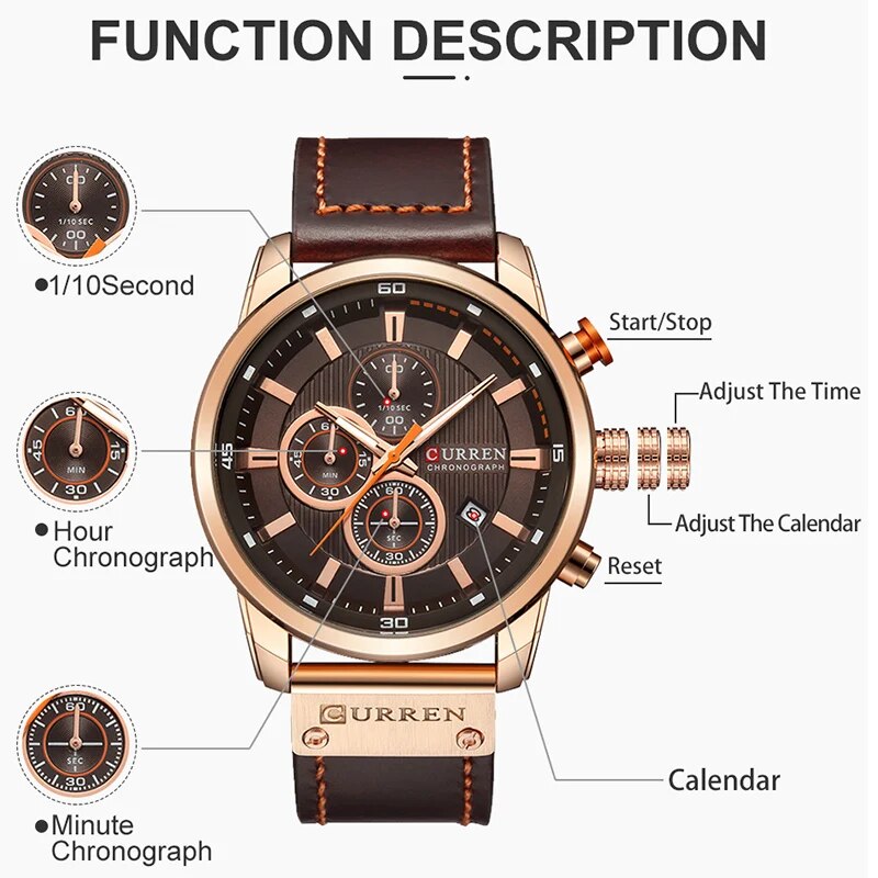 Rynx | Men's leather sports chronograph watch