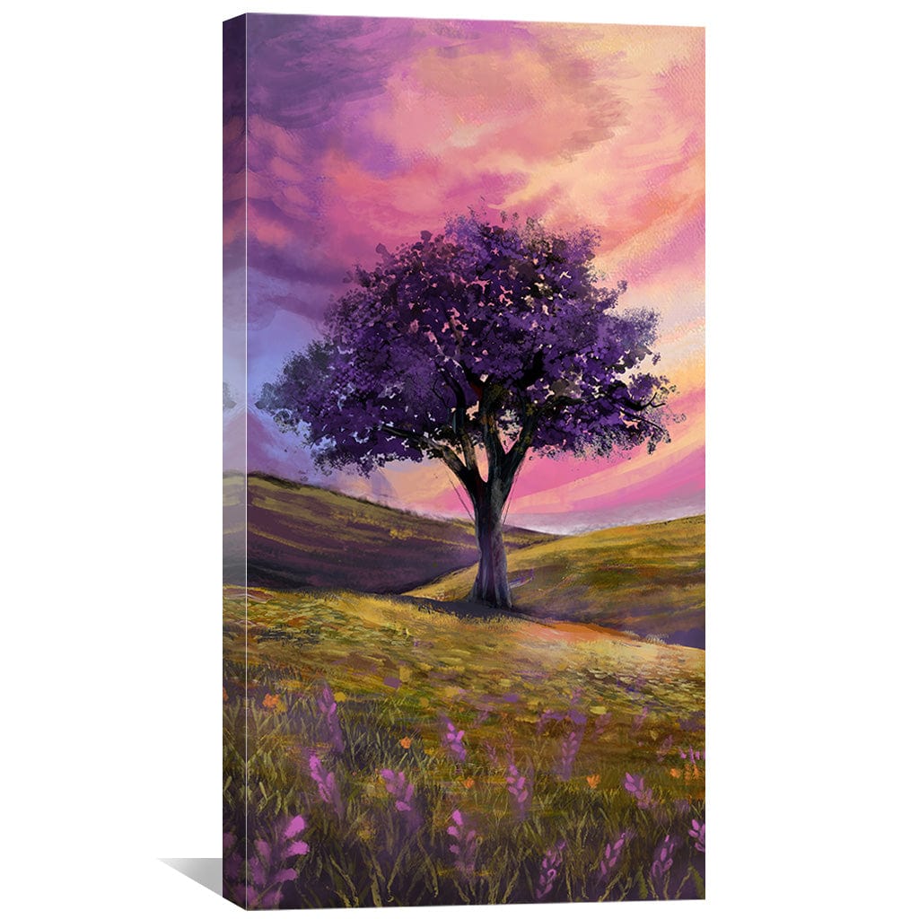 Rynx | Crimson Dusk and Lavender Flowers Canvas