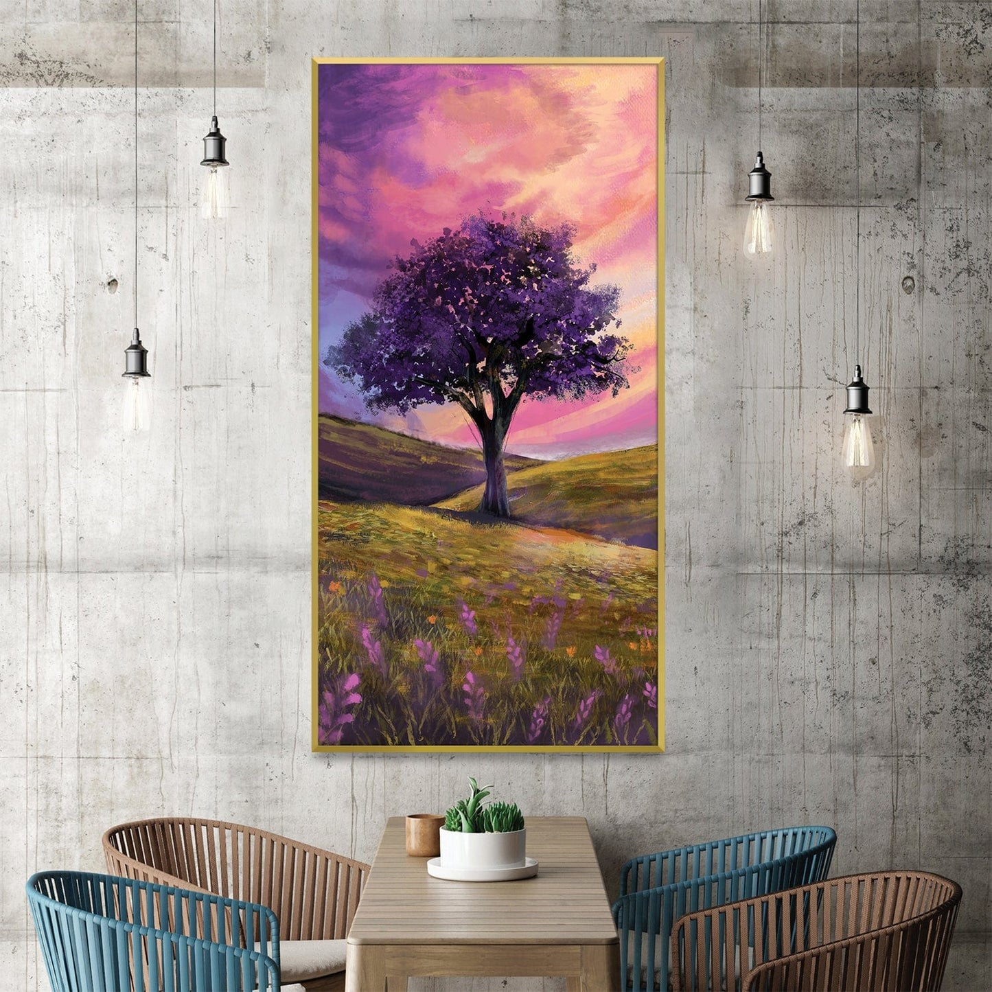 Rynx | Crimson Dusk and Lavender Flowers Canvas
