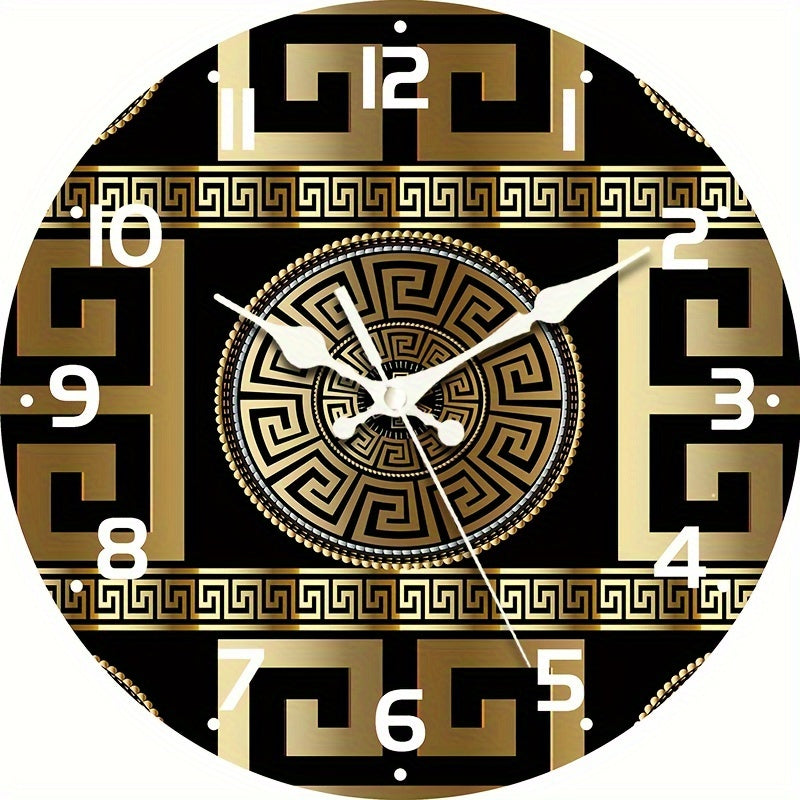 Rynx | Silent Non-Ticking Wooden Wall Clock - Greek Key Design, Quartz Mechanism