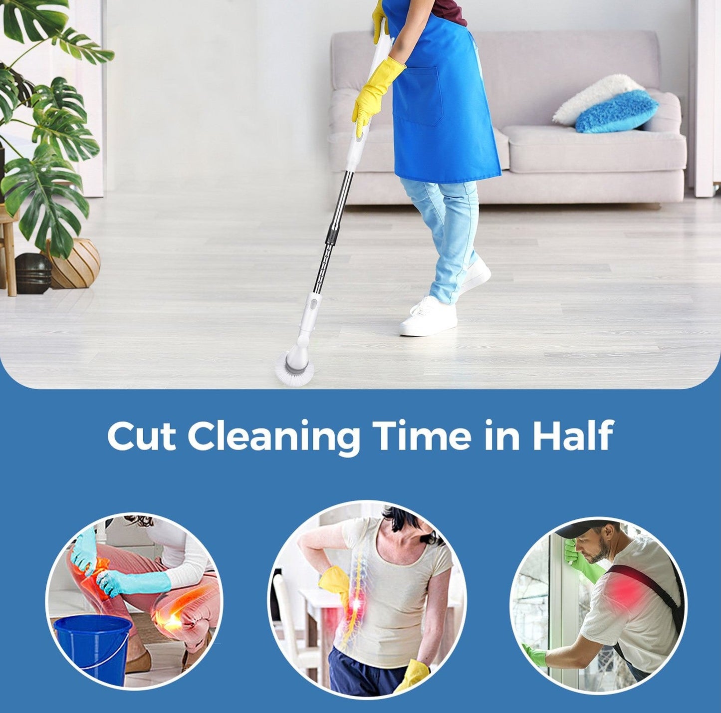 Rynx | telescopic electric rotating scrubber wireless 25-47in & 4 brush heads