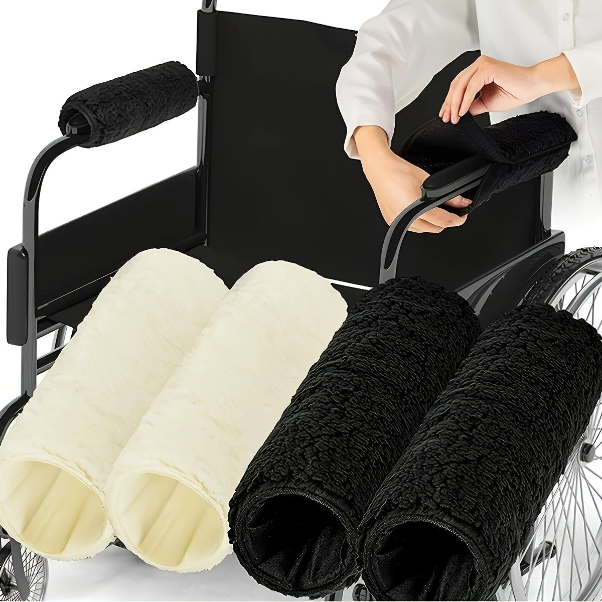 Rynx | 2 Pack Soft Wheelchair Armrest Covers – Non-Slip Protective Pads for Office Chair Arms, Comfort Travel Accessories – Black