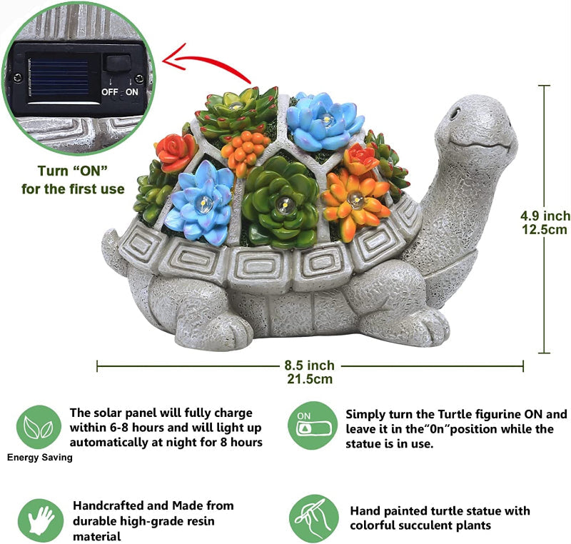 Rynx | Sunny garden statue with succulent plants and LED lights, outdoor garden decor