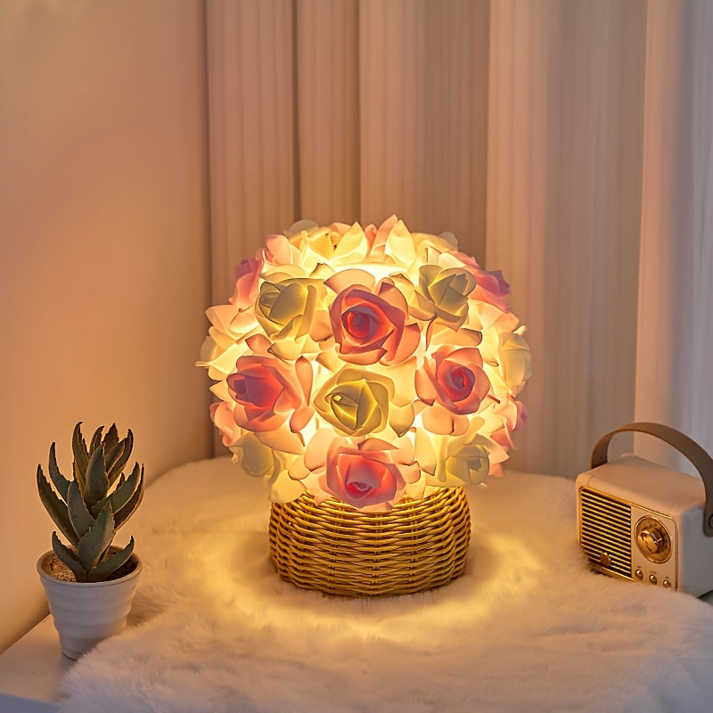 Rynx | FloraGlow - Art Deco USB Rose Table Lamp with Polished Base and Light Bulb