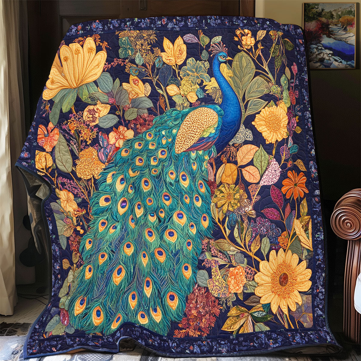 Rynx | Peacock in Sunflower Garden Quilt