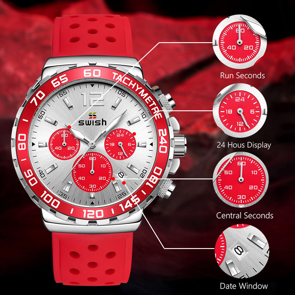 Rynx | Men’s Luminous Sports Breathable Hole Silicone Strap Six-pin Quartz Watch