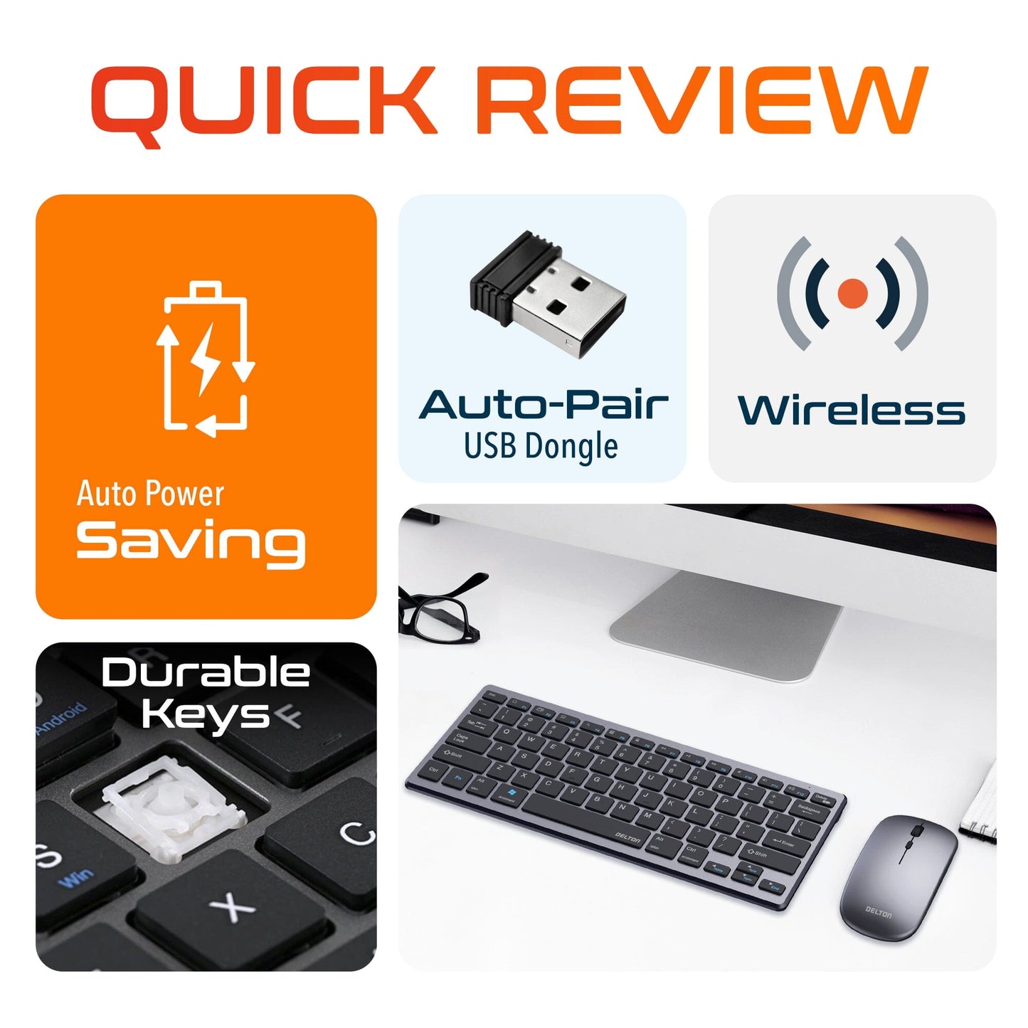 Rynx | Delton N35 Wireless Keyboard and Mouse, Bluetooth Keyboard Mouse Combo Automatic Pairing USB Dongle