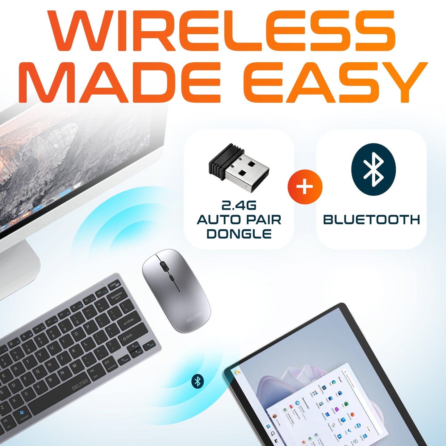 Rynx | Delton N35 Wireless Keyboard and Mouse, Bluetooth Keyboard Mouse Combo Automatic Pairing USB Dongle
