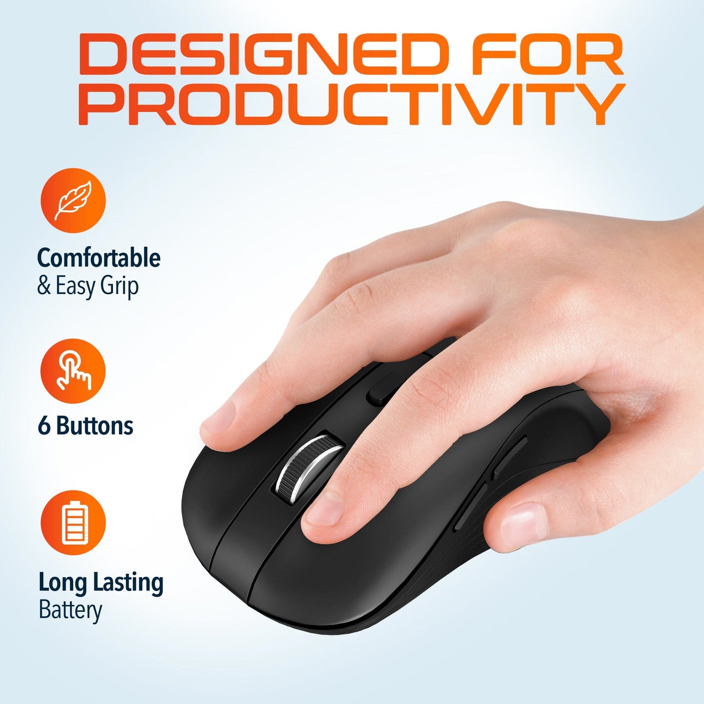Rynx | Delton S8 Ergonomic Optical Wireless Mouse Computer Pointing Device with Automatic Pairing USB Dongle