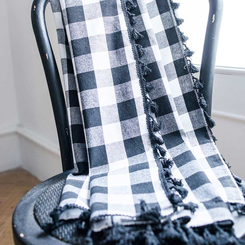 Rynx | Black & White Checked Cotton-Linen Curtain