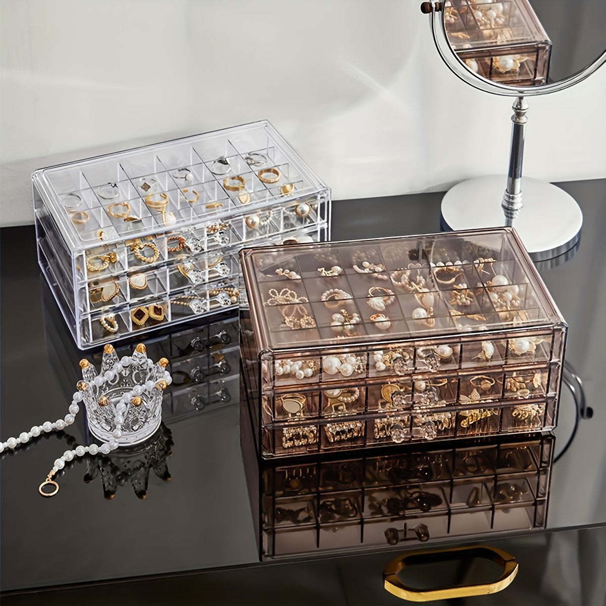 Rynx | 3-layer Large Jewelry Box – 72-compartment for Rings, Earrings, and Chains
