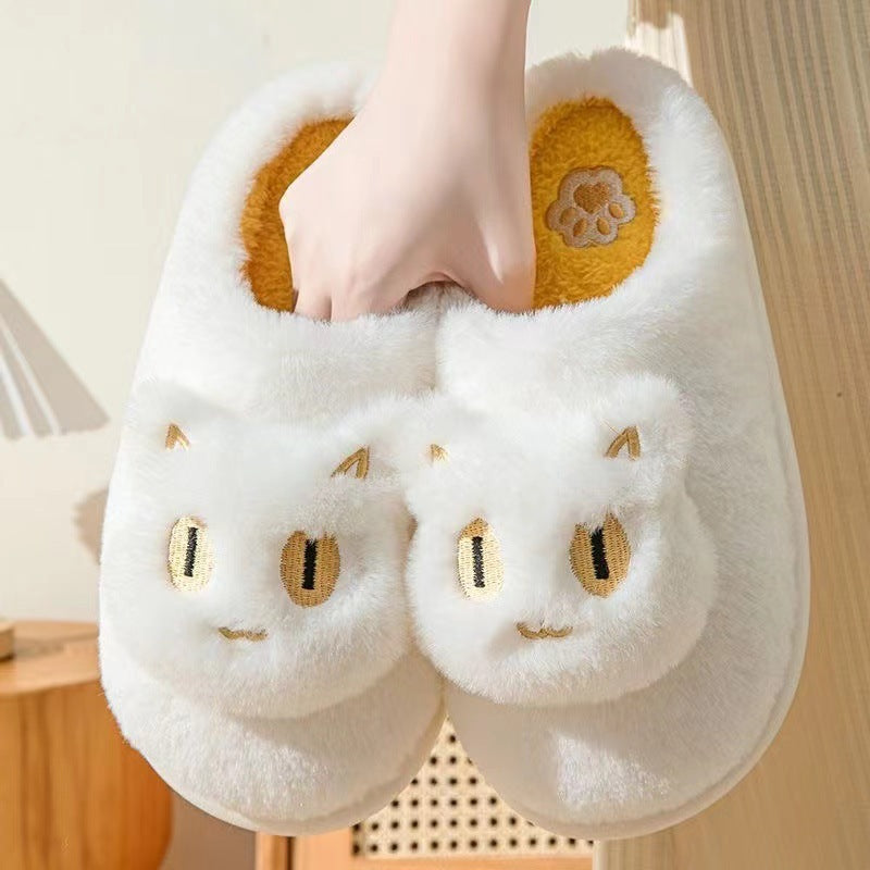 Rynx | Cozy Plush Cat Head Slippers for Couples - Soft Cotton Slippers for Winter Warmth