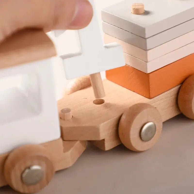 Rynx | Educational Wooden Train Set for Babies - Montessori-Inspired Learning Toy with Trolley and Number Blocks