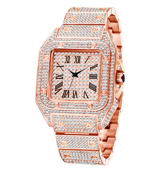 RYNX | Missfox Ice Out Square Watch For Men V324 Rose Gold