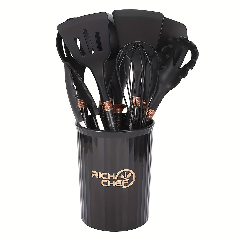 RYNX | Cooking - Cooking fun with the Elegant Silicone Kitchen Utensil Set 12-piece (black gold)
