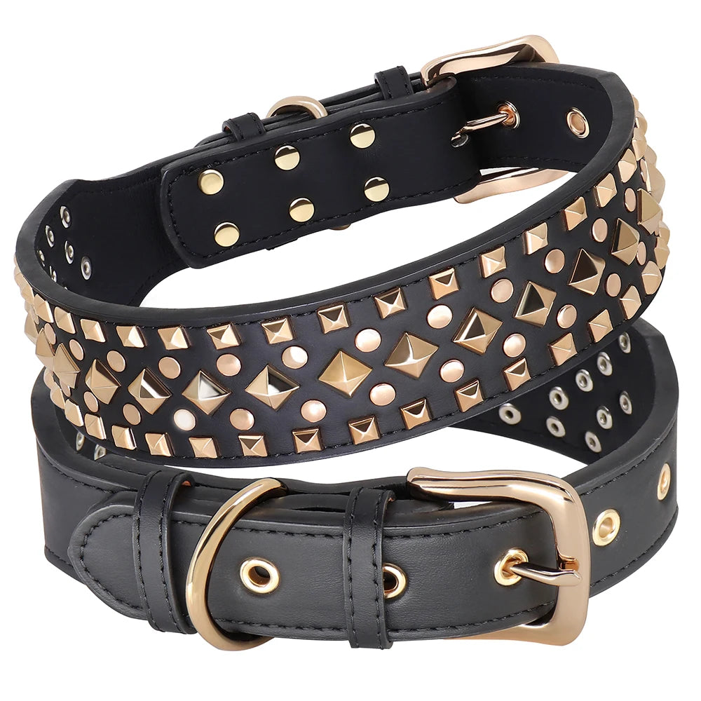 Rynx | 2" Wide Spiked Leather Dog Collar Adjustable for Pitbull, Bulldog and Large Dogs