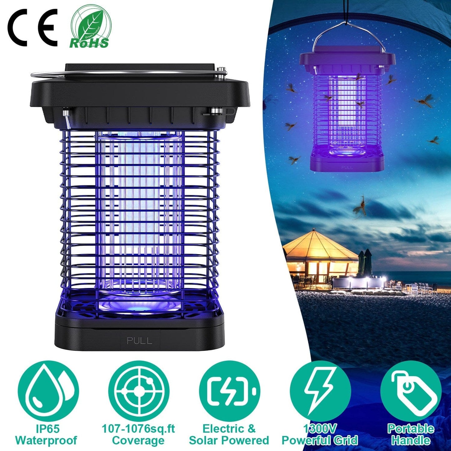 Rynx | Electric solar-powered insect zapper lamp IP65 waterproof for indoor and outdoor