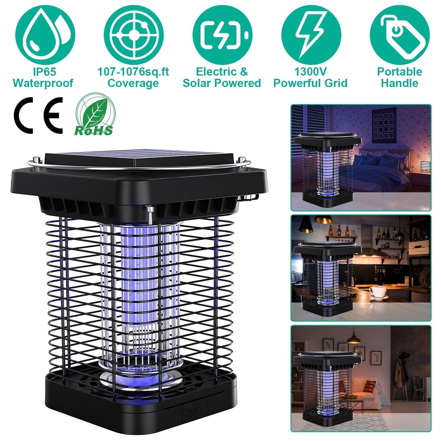 Rynx | Electric solar-powered insect zapper lamp IP65 waterproof for indoor and outdoor