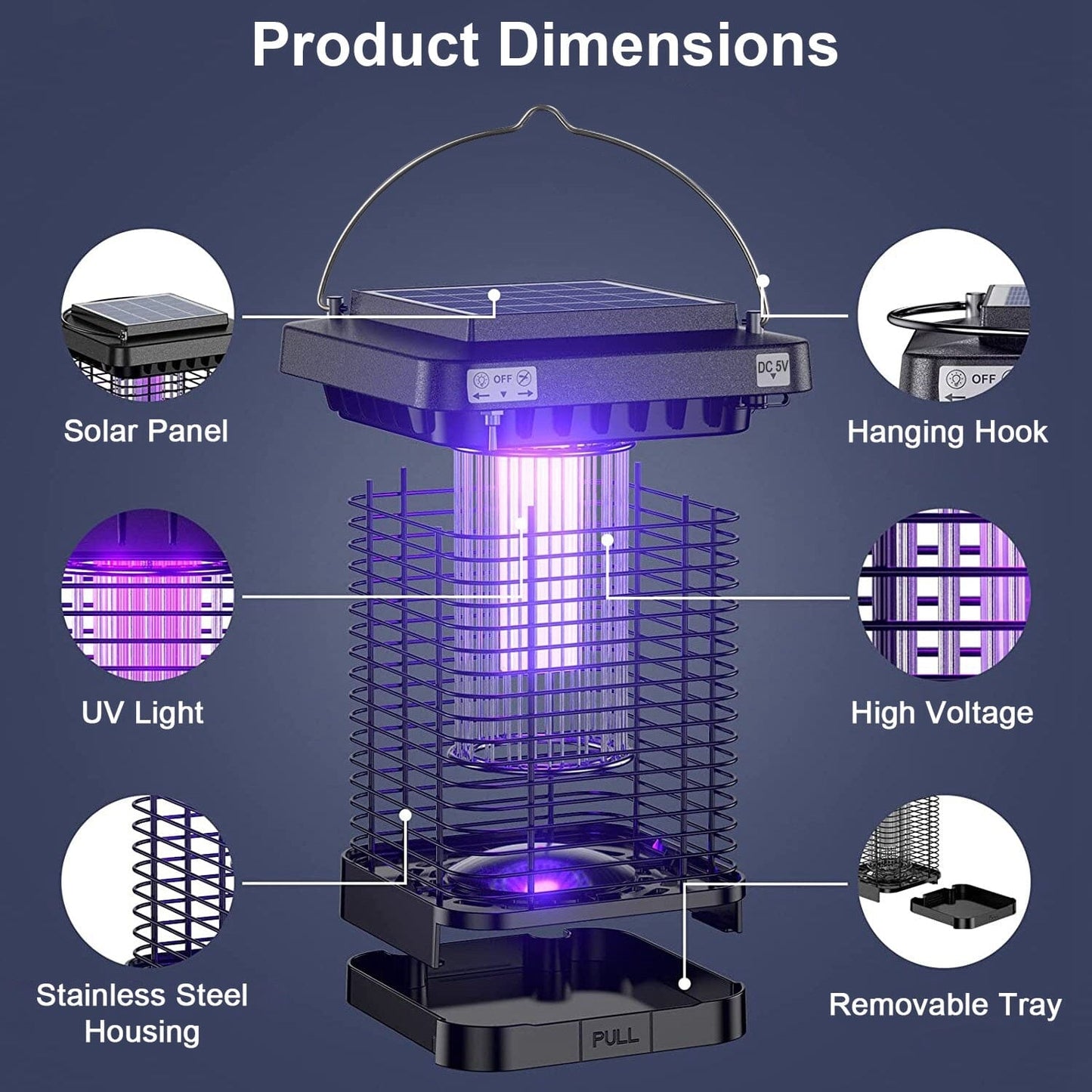 Rynx | Electric solar-powered insect zapper lamp IP65 waterproof for indoor and outdoor