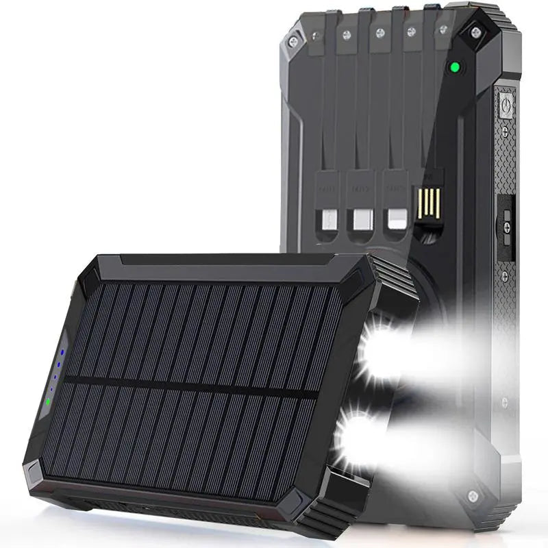 Rynx | ChargePro Solar Powerbank | Wireless Charger | 15W Fast Charging Function | 6 Outputs | Integrated Cables | Portable & Waterproof