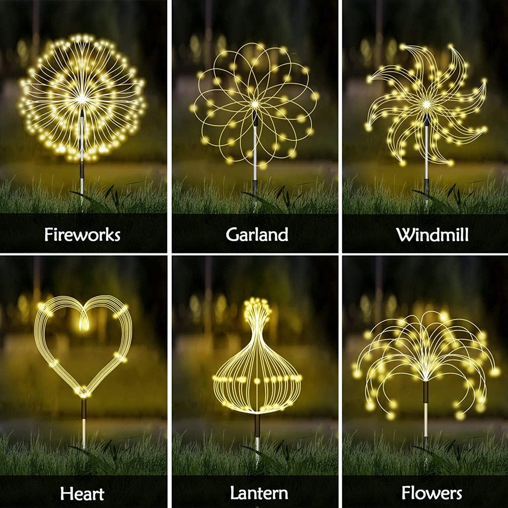 Rynx | Outdoor sunlight, Solar firework lights, 4 pack solar garden lights with 120 LED hedge star lights 8 modes patio fairy lights for pathway lawn backyard decoration (Warm white)