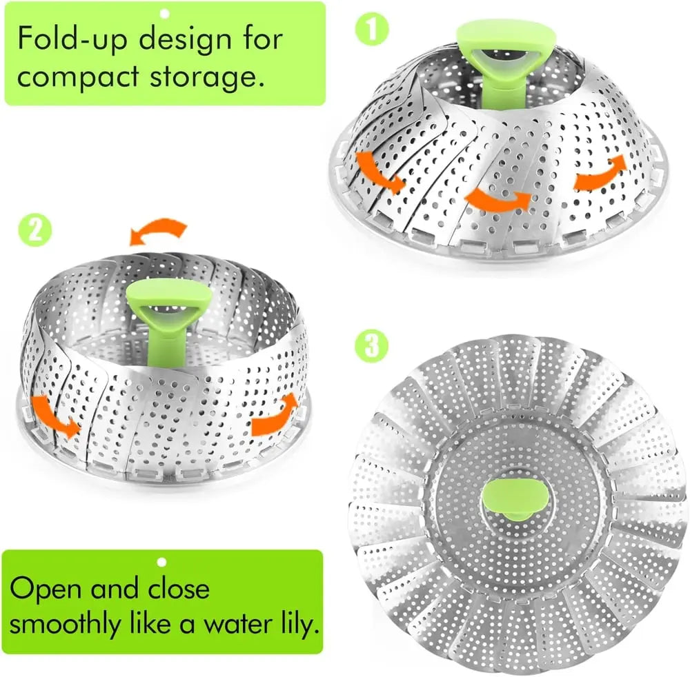 Rynx | Adjustable steam cooker made of stainless steel – Foldable basket for healthy cooking