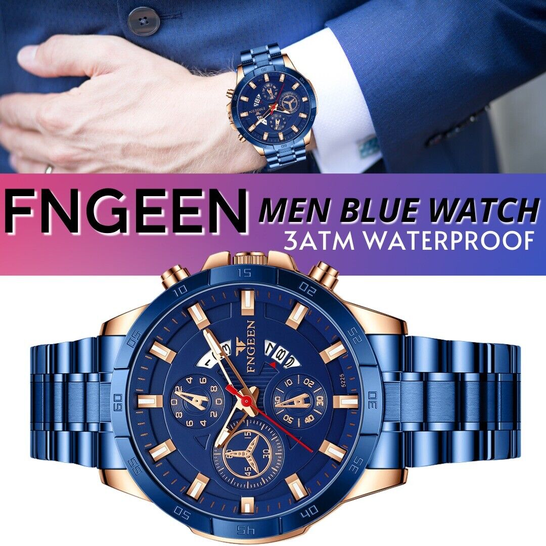 Rynx | Men's watch in stainless steel quartz classic business wristwatch for men - Blue