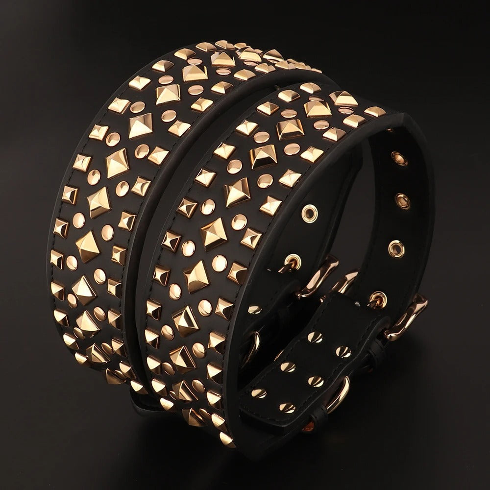 Rynx | 2" Wide Spiked Leather Dog Collar Adjustable for Pitbull, Bulldog and Large Dogs