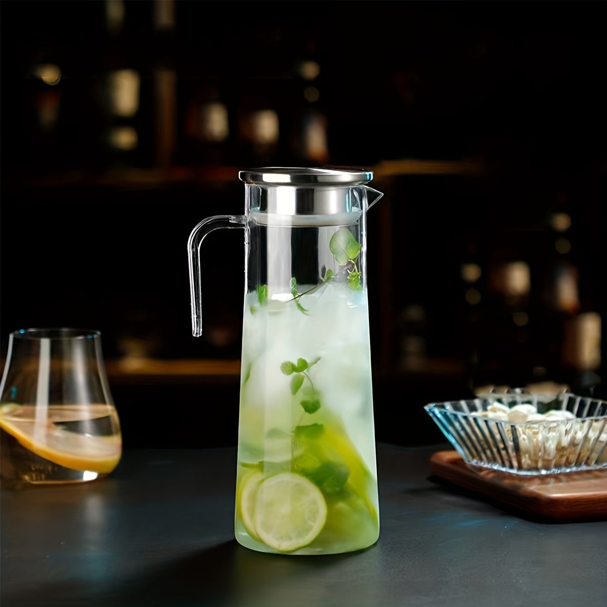 Rynx | Water Pitcher with Lid – 37.1oz/54.1oz Heavy Duty Drink Pitcher – Stainless Steel or Wooden Lid – Ideal for Juice, Bubble Tea, Summer Drinks – Kitchen and Home