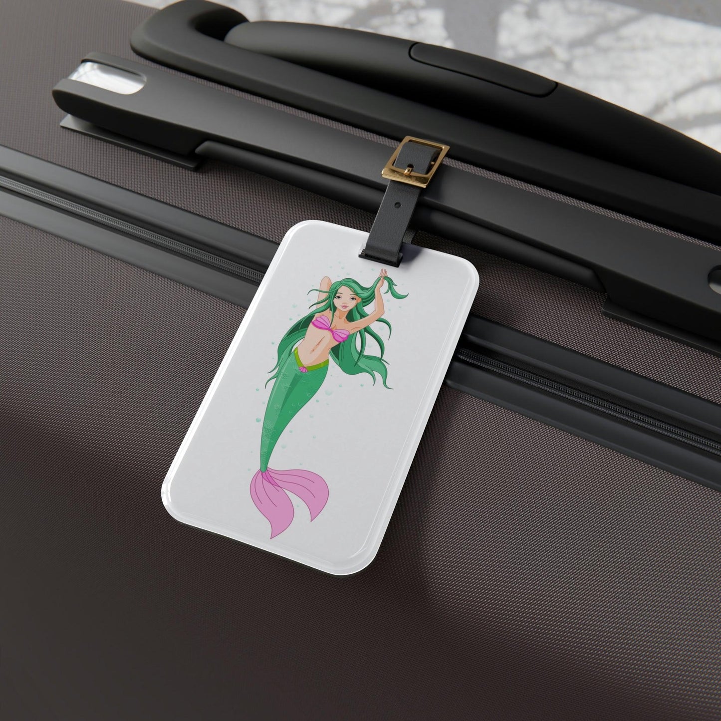 Rynx | Chic mermaid-inspired luggage tag with adjustable leather strap
