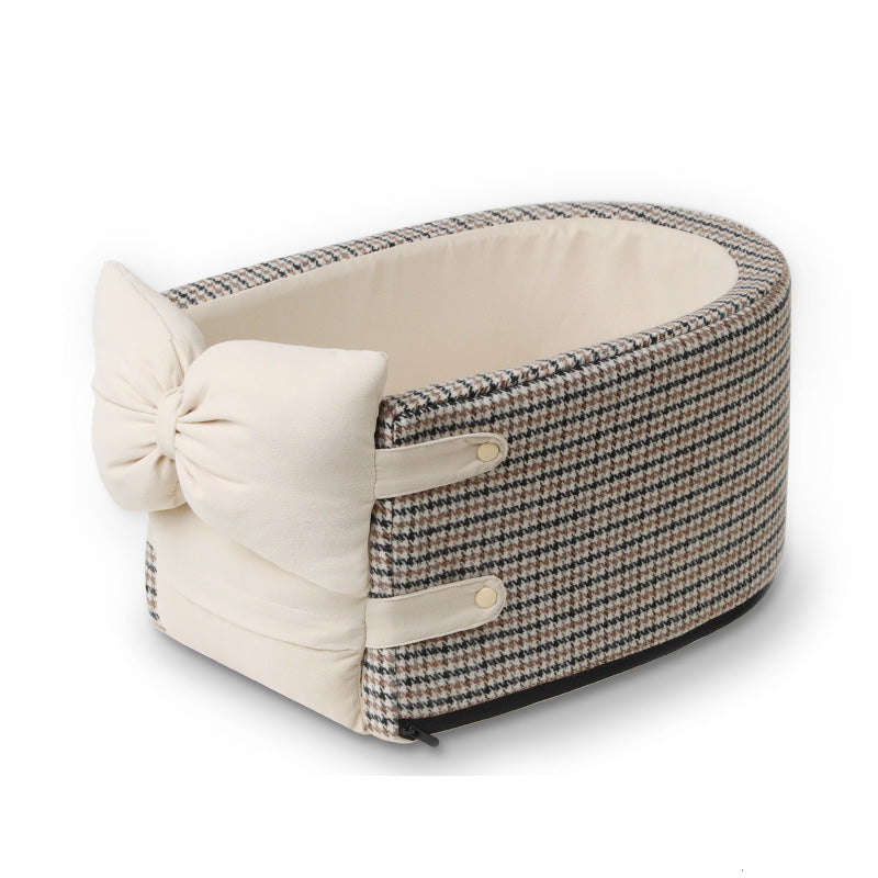 Rynx | Houndstooth Lookout Console Bow Pet Car Seat Beige