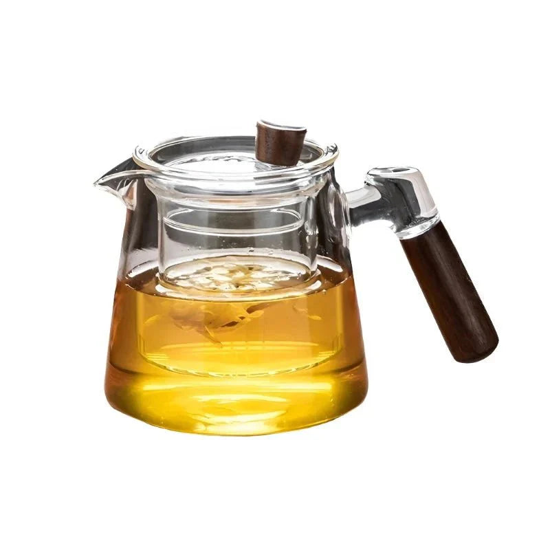 Rynx | Glass Teapot With Infuser - 600 Ml - Wooden Handle - Perfect For Tea Lovers Transparent