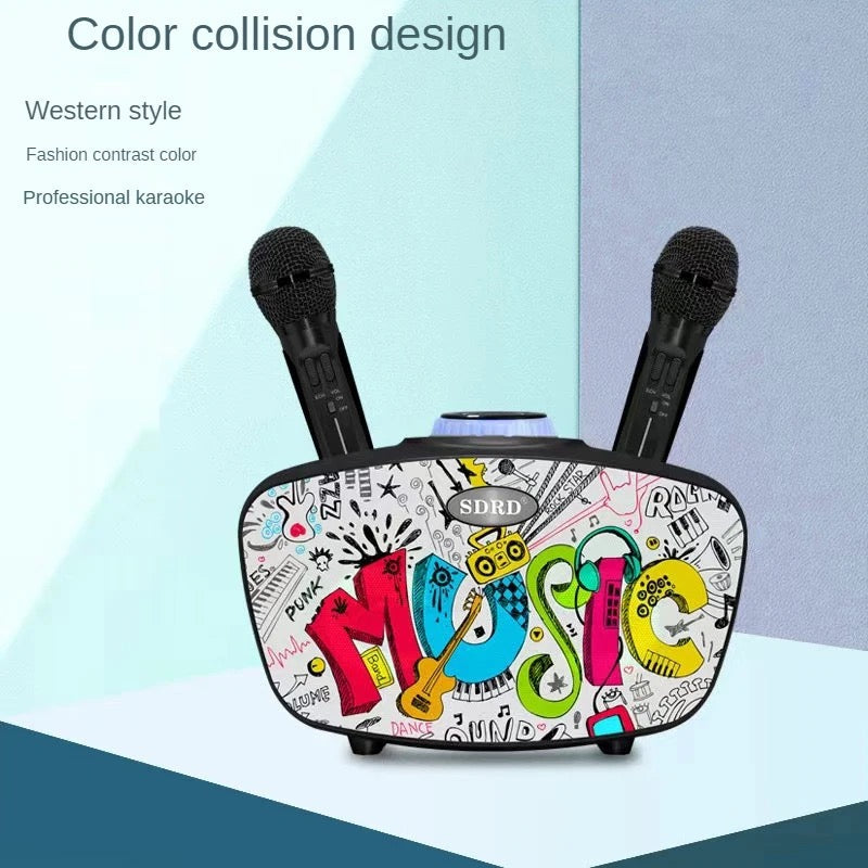 Rynx | Home Theater Portable Bluetooth Speaker KTV with Dual Wireless Microphones Personalized Graffiti Subwoofer Support TF Card