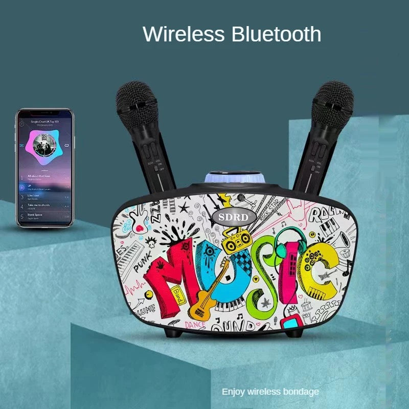 Rynx | Home Theater Portable Bluetooth Speaker KTV with Dual Wireless Microphones Personalized Graffiti Subwoofer Support TF Card