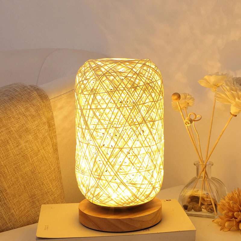 RYNX | Nightstand Lamp In Rattan And Wood