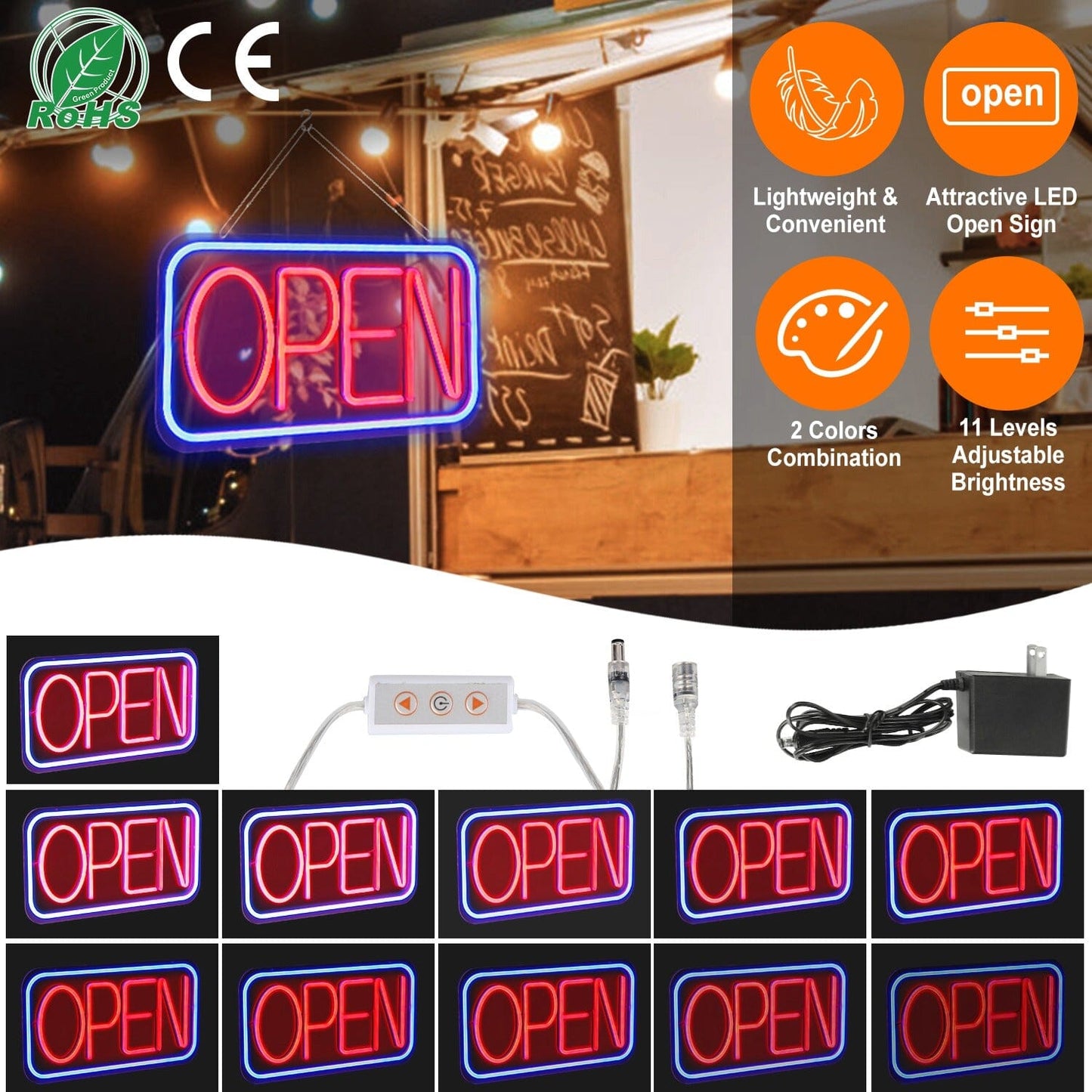 Rynx | LED Open Sign Advertising Table with 11 Levels Adjustable Brightness