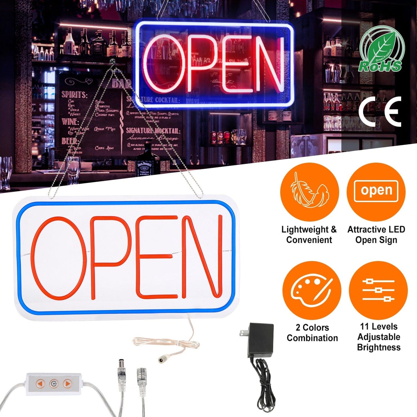 Rynx | LED Open Sign Advertising Table with 11 Levels Adjustable Brightness