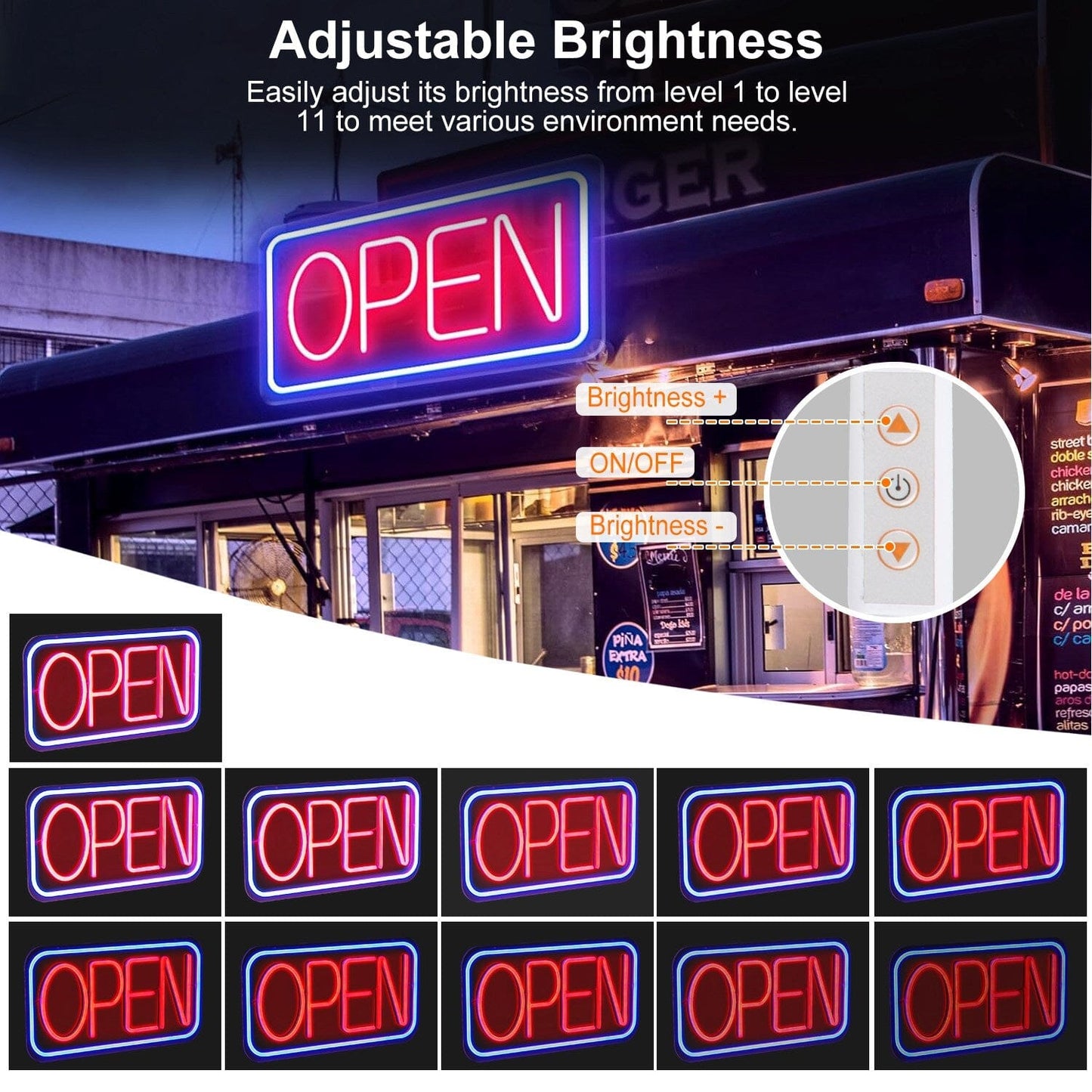 Rynx | LED Open Sign Advertising Table with 11 Levels Adjustable Brightness