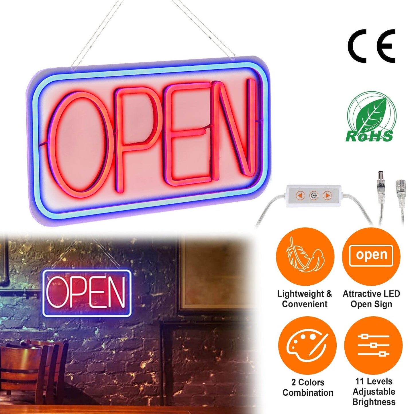 Rynx | LED Open Sign Advertising Table with 11 Levels Adjustable Brightness
