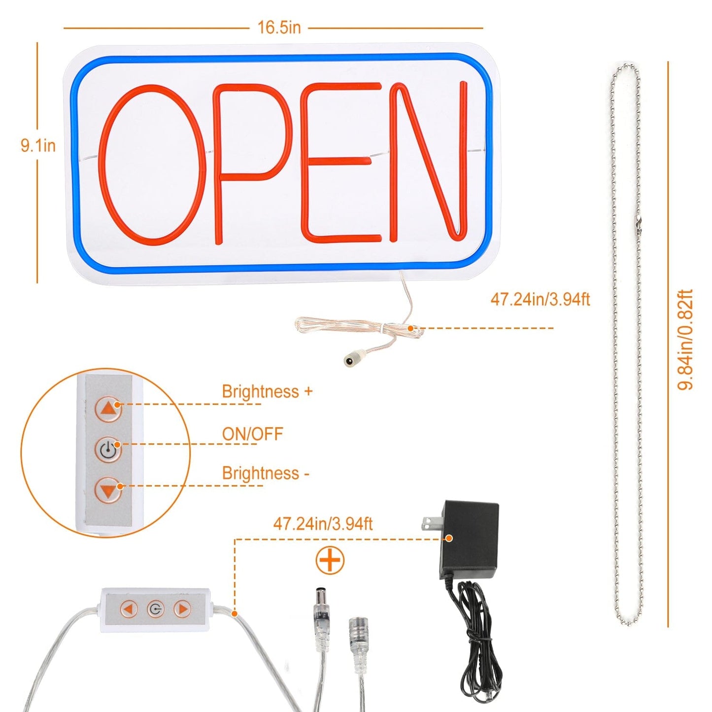 Rynx | LED Open Sign Advertising Table with 11 Levels Adjustable Brightness